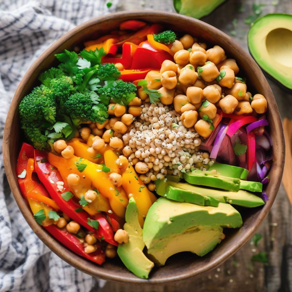 Colorful vegetarian buddha bowl with variety of fresh vegetables