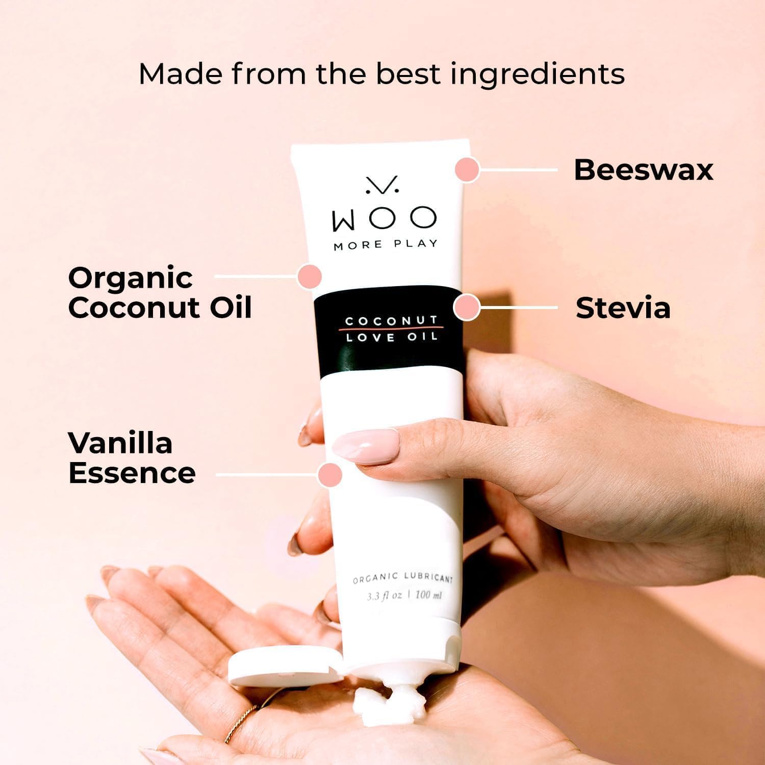 Woo More Play Coconut Love Oil | Organic Coconut Oil Personal Lubricant for Men and Women | Natural and Clean Ingredients | Doubles as Massage Oil | Relaxing Scent | 3.3 fl Oz (3.3 Fl Oz (Pack of 1))