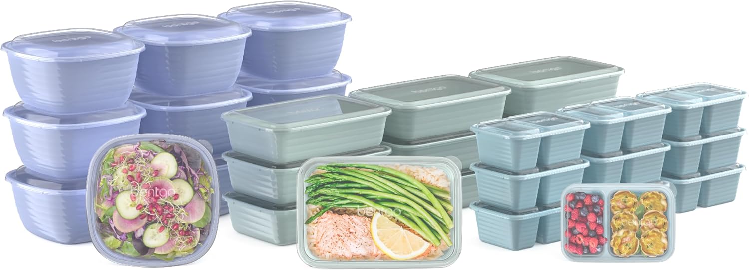Bentgo Prep 60-Piece Variety Meal Prep Kit - Reusable Food Containers 1-Compartment Trays, Prep Bowls, & Snack Boxes for Healthy Eating - Microwave, Freezer, & Dishwasher Safe (Floral Pastels)