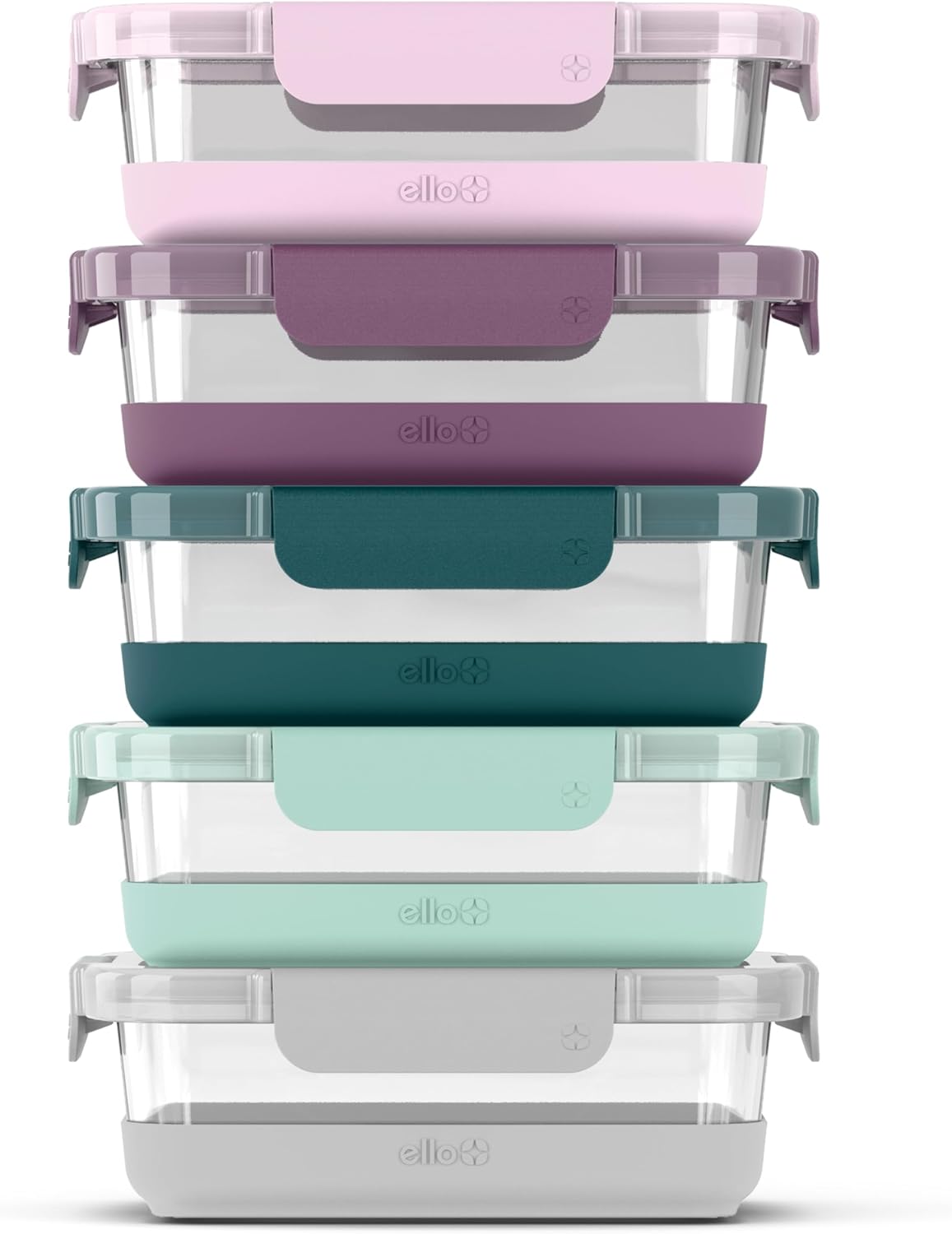 Ello Duraglass 3.4 Cup Meal Prep Sets 10Pc, 5 Pack Set- Glass Food Storage Container with Silicone Boot and Airtight BPA-Free Plastic Lids, Dishwasher, Microwave, and Freezer Safe, Garden Goals