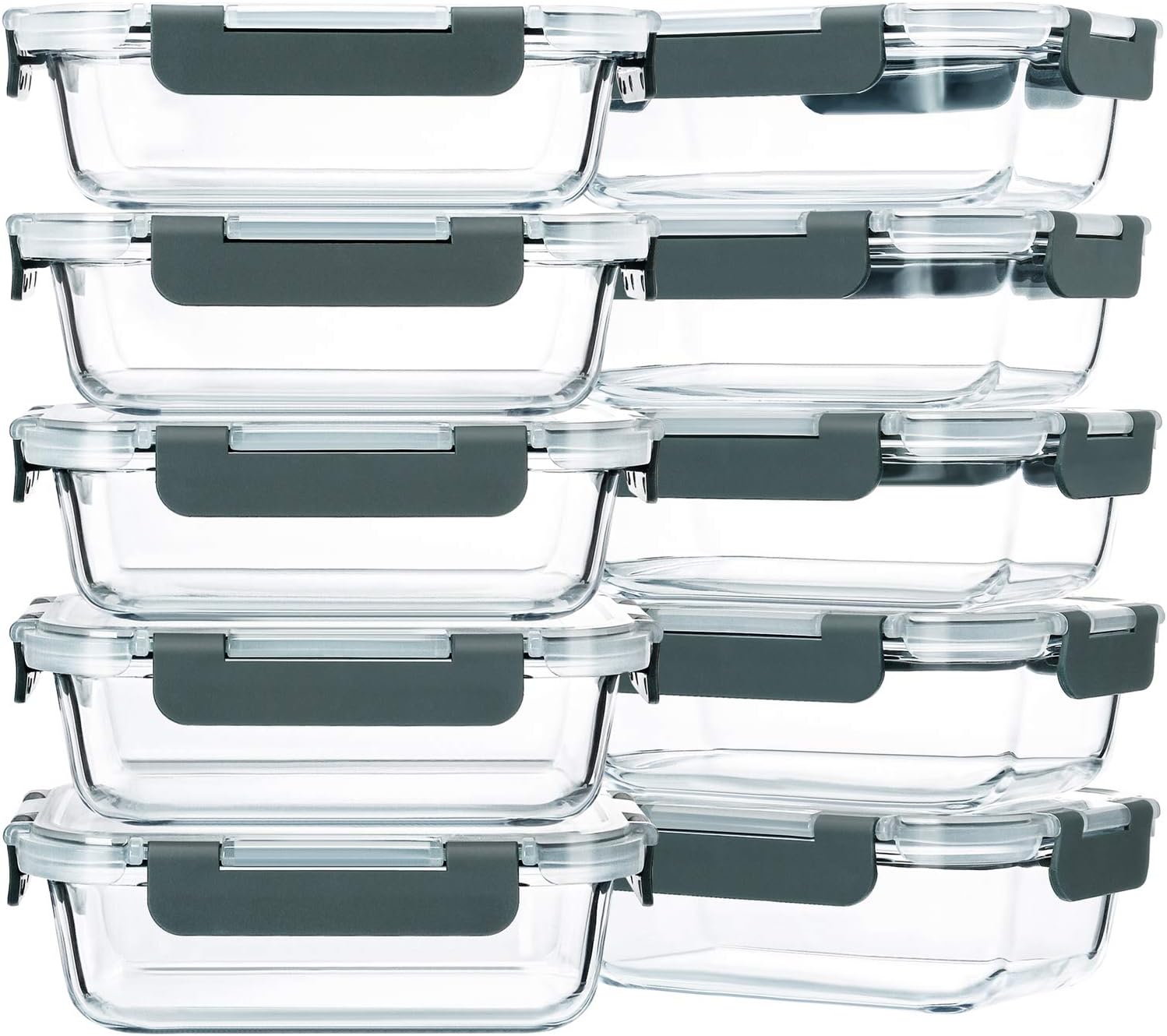 M MCIRCO 10-Pack,22 Oz Glass Meal Prep Containers,Glass Food Storage Containers with lids,Glass Lunch Containers,Microwave, Oven, Freezer and Dishwasher (Gray)