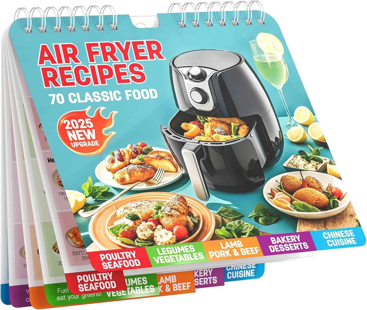 2025 Air Fryer Cheat Sheet Magnets Cooking Guide Booklet -70 Foolproof Illustrated Recipes with Time/Temp Charts - Healthy Air Fryer Cookbook for Beginners - Kitchen Gadgets, Air Fryers Accessories