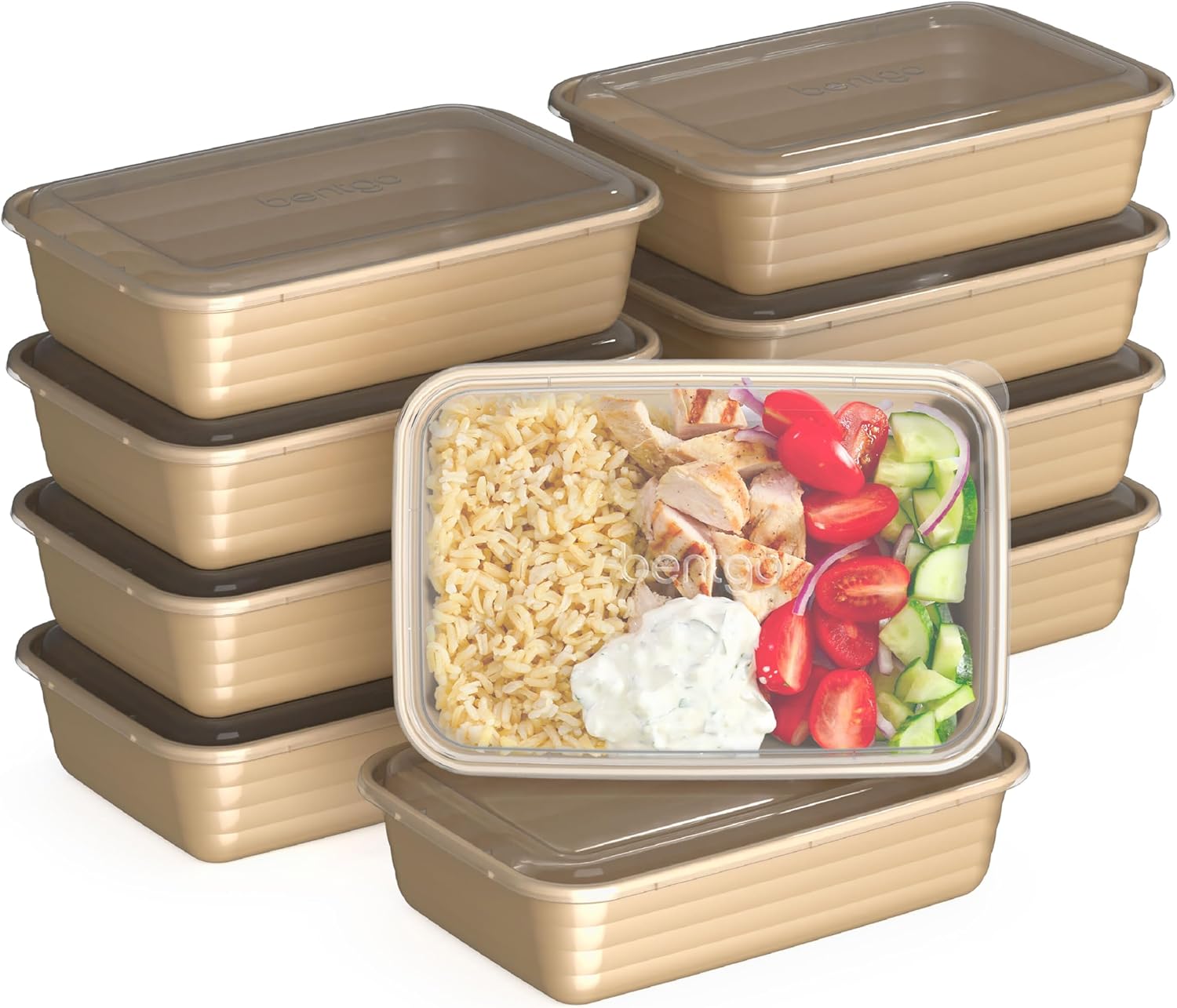 Bentgo 20-Piece Lightweight, Durable, Reusable BPA-Free 1-Compartment Containers - Microwave, Freezer, Dishwasher Safe - Gold